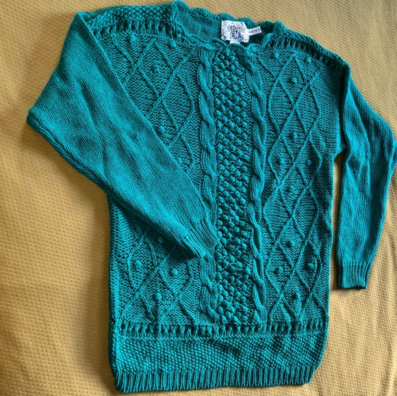 VINTAGE • 80s Hand Knit Crochet Popcorn Sweater - Picture 4 of 10